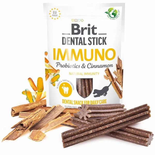 Brit Dog Dental Stick Immuno w/Probiotics & Cinnamon 7pcs