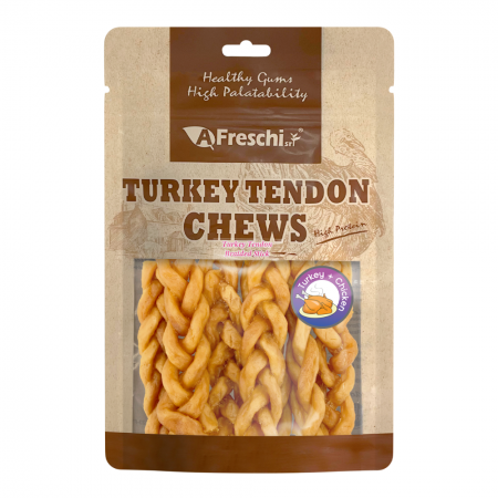 AFreschi Srl Turkey Chew Tendon Braided Stick Dog Treat (6pcs) 130g (2 Packs)