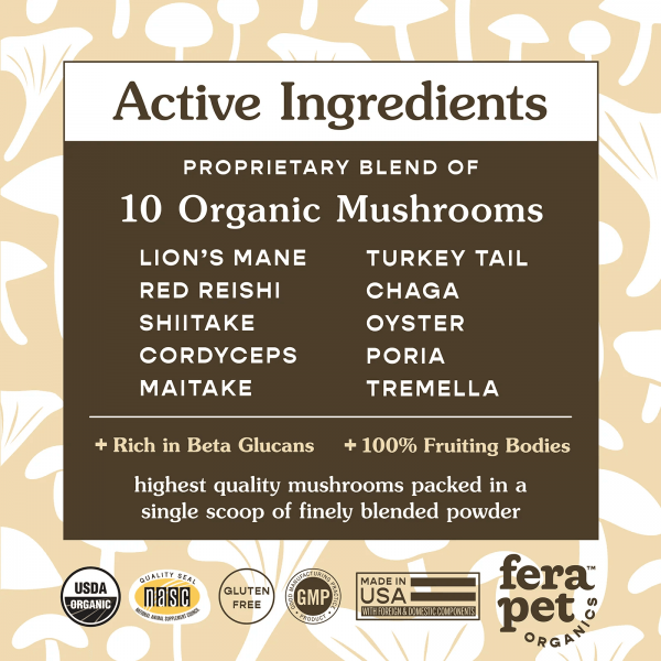 Fera Pet Organics Pet Supplement Mushroom Immune Support 120 scoops