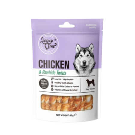 Jerky Time Dog Treat Chicken & Rawhide Twists 80gx3