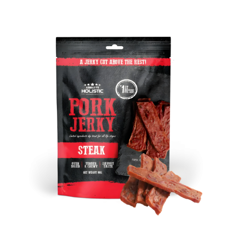 Absolute Holistic Dog Treat Jerky Pork Steak 100g x3