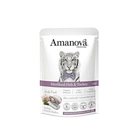 Amanova Cat Pouch Grain-Free Sterilised White Fish & Turkey 85g (6 packs)