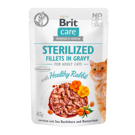 Brit Care Cat Fillets In Gravy Healthy Rabbit 85g for Sterilised Cats (24 Pouches)