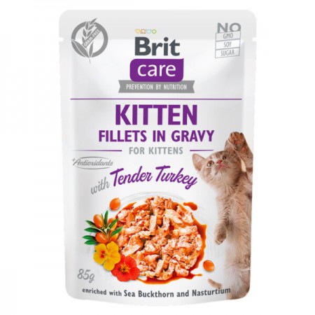 Brit Care Pouch Kitten Fillets in Gravy with Tender Turkey 85g Carton (24 Pouches)