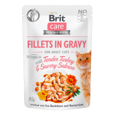 Brit Care Cat Fillets in Gravy With Tender Turkey & Savory Salmon 85g Carton (24 Pouches)