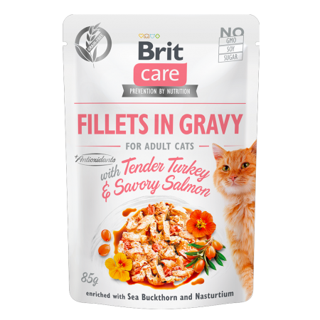 Brit Care Cat Fillets in Gravy With Tender Turkey & Savory Salmon 85g