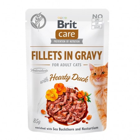Brit Care Cat Fillets in Gravy with Hearty Duck 85g Carton (24 Pouches)