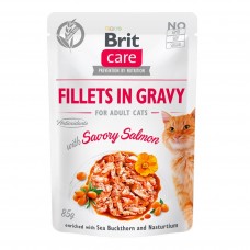 Brit Care Cat Fillets in Gravy with Savory Salmon in Jelly 85g Carton (24 Pouches)