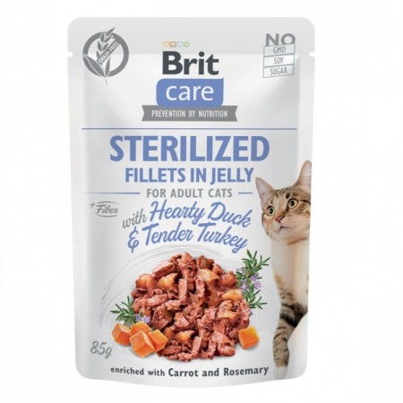 Brit Care Cat Sterilized Fillets in Jelly with Hearty Duck and Turkey 85g Carton (24 Pouches)