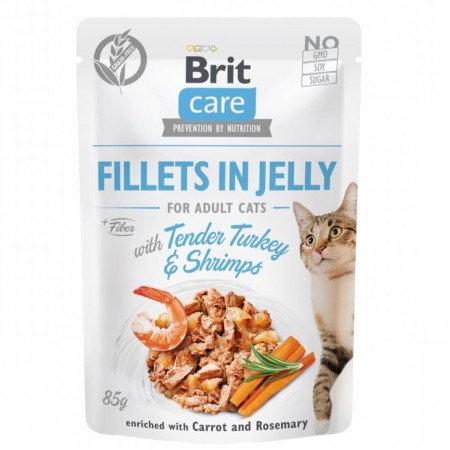 Brit Care Cats Fillets in Jelly with Tender Turkey & Shrimps 85g Carton (24 Pouches)