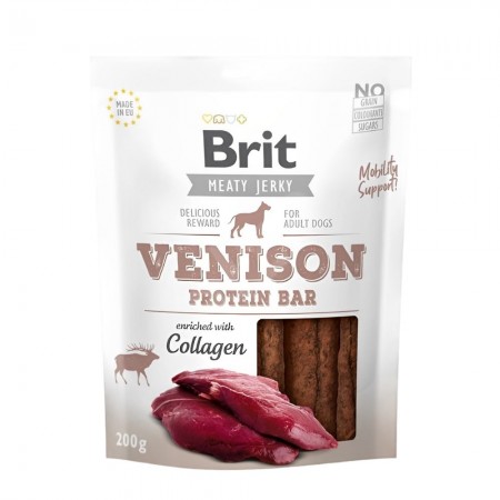 Brit Care Meaty Jerky Venison Protein Bar Dog Treats 200g