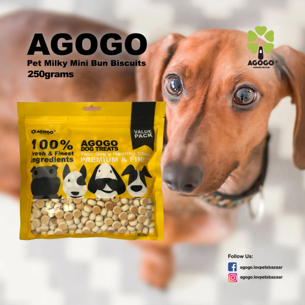 Agogo Dog Treat Milky Mini Bun Biscuits 250g x2