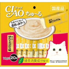 Ciao Chu ru Tuna Scallop Mix with Added Vitamin and Green Tea Extract 14g x 20pcs (2 Packs)