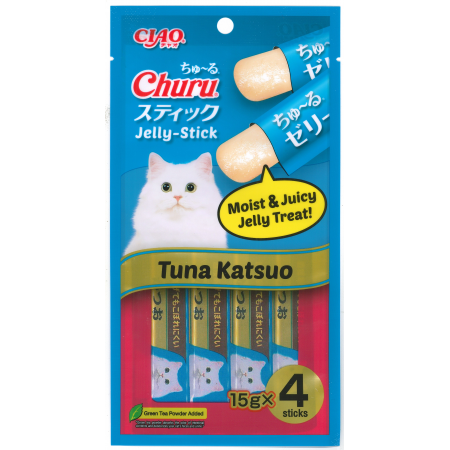 Ciao Stick Tuna Katsuo in Jelly with Added Vitamin and Green Tea Extract 14g x 4pcs (3 Packs)