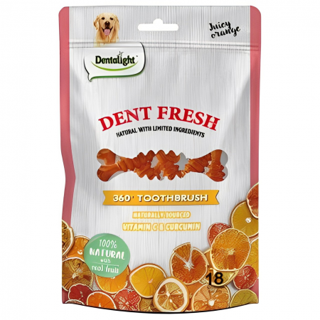 Dentalight Dog Treat 3" Dent Fresh Fruit 360° Toothbrush Juicy Orange (18 pcs) 150g