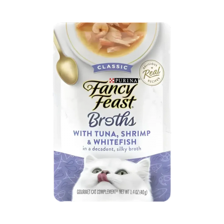 Fancy Feast Broths Classic Tuna, Shrimp & Whitefish 40g Pack (16 Pouches)