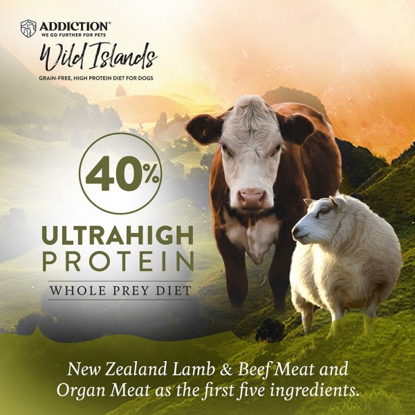 Addiction Dog Food Wild Islands Highland Meats Lamb & Beef High Protein Recipe 20lbs