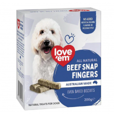 Love'em Dog Treats Oven Baked Snap Fingers Biscuits Beef 200g