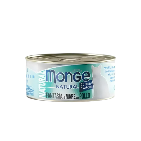 Monge Cat Canned Food Natural Seafood Mixed w/Chic 80g x24