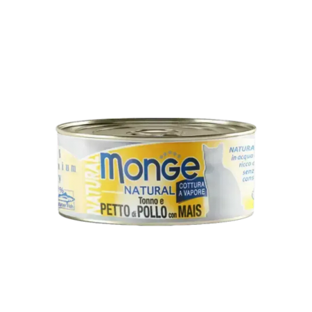 Monge Cat Canned Food Natural Tuna & Chic w/Corn 80g x24