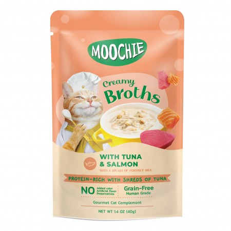 Moochie Cat Pouch Creamy Broth Tuna & Salmon 40gx12