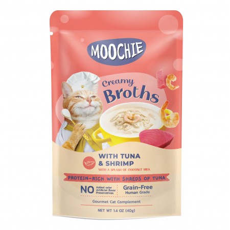 Moochie Cat Pouch Creamy Broth Tuna & Shrimp 40gx16