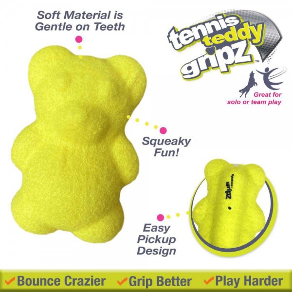 Nylabone Dog Toy Power Play Gripz Tennis Teddy Bear
