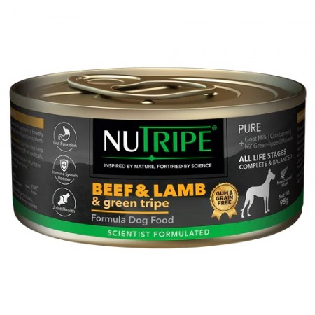 Nutripe Dog Wet Food Pure Green Triple Beef & Lamb 95g (6 Cans)
