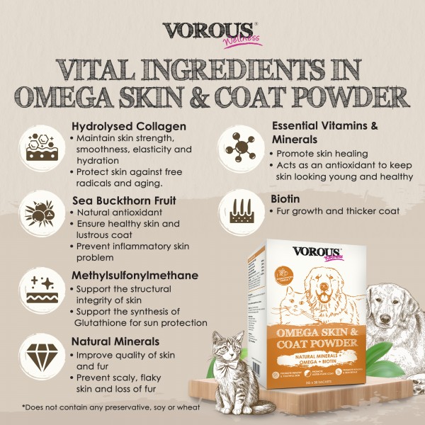 Vorous Pet Supplement Omega Skin & Coat Powder (3g x 30)