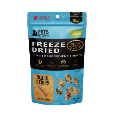 Pets Kitchen Cat Treat Freeze-Dried Squid Strips 17g x2