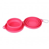 Plouffe Collapsible Silicon Double Dog Bowl Pink