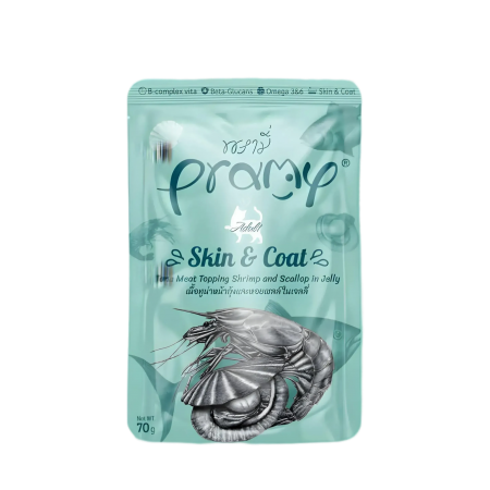 Pramy Cat Jelly Pouch Skin & Coat Tuna w/Shrimp & Scallop 70g