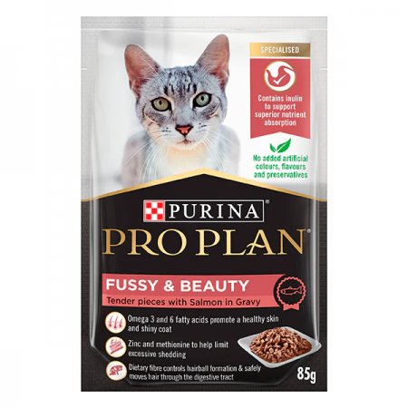 Purina Pro Plan Cat Pouch Fussy Beauty Salmon in Gravy 85gx12