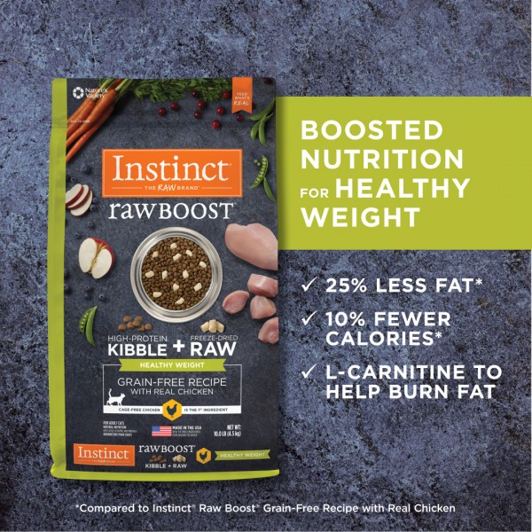 Instinct Raw Boost Kibble + Raw Freeze Dried Healthy Weight Grain-Free Recipe with Real Chicken Cat Dry Food 4.5lb