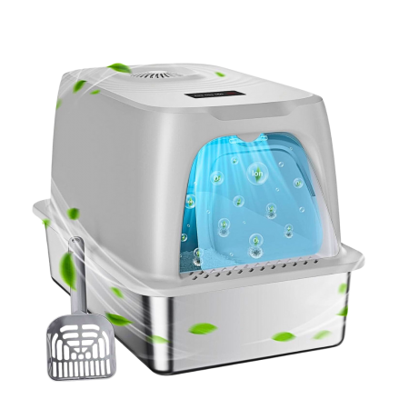 Rubeku Cat Litter Box Covered Deodorising Light Grey