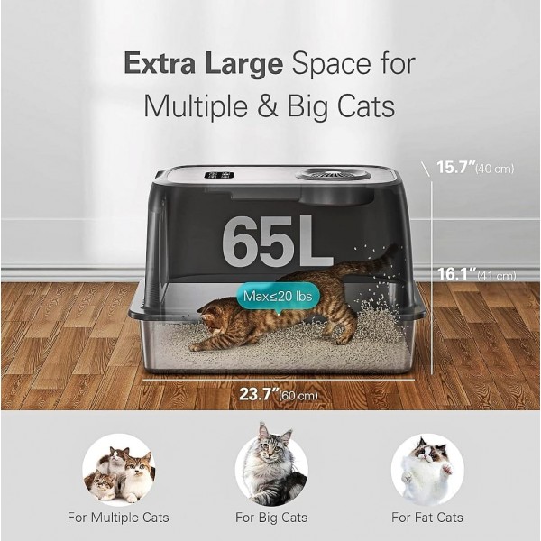 Rubeku Cat Litter Box Covered Deodorising Light Grey