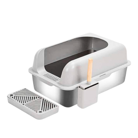 Rubeku Cat Litter Box w/Front Entry Stainless (Stairway+Scoop)
