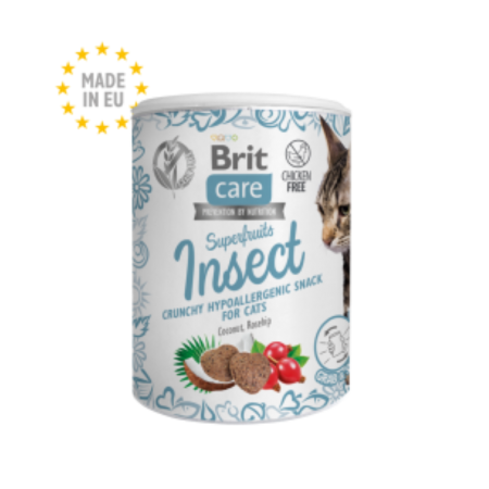 Brit Care Cat Superfruits Insect Crunchy Hypoallergenic Snack with Coconut & Rosehip 100g (2 Tubs)