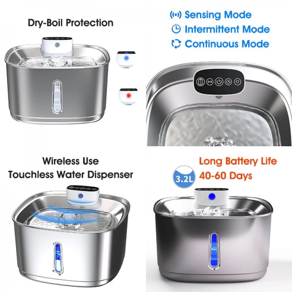 Plouffe Pet Water Fountain Smart Cordless 3.2L