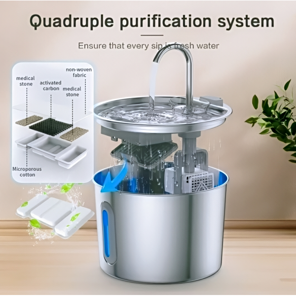 Rubeku Pet Water Fountain Stainless Steel 2.2L