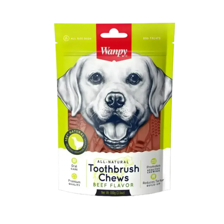 Wanpy Dog Treat All Natural Toothbrush Chew Beef 100g x3