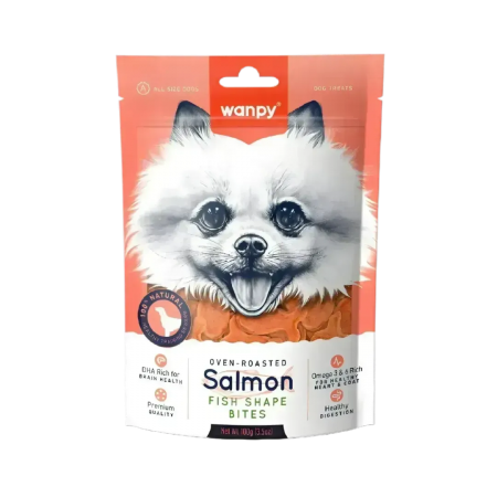 Wanpy Dog Treat Oven-Roasted Salmon Fish Shape Bites 100g