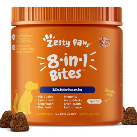 Zesty Paws Dog 8-in-1 Multifunctional Bites Peanut Butter 90 Soft Chews
