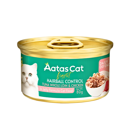 Aatas Cat Canned Food Finest Daily Defence Hairball Control Tuna Whole Loin & Chic 80g x24