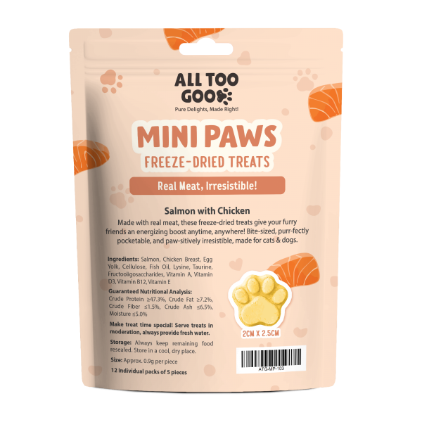 All Too Good Mini Paws Freeze-Dried Treats Salmon 54g (3 packs)
