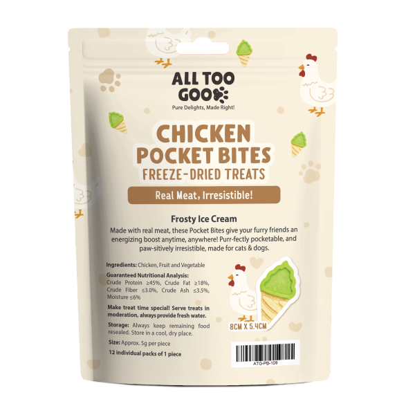 All Too Good Chicken Pocket Bites Freeze-Dried Treats Frosty Ice Cream 60g (3 packs)