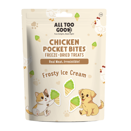 All Too Good Chicken Pocket Bites Freeze-Dried Treats Frosty Ice Cream 60g (3 packs)