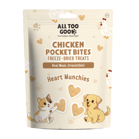 All Too Good Chicken Pocket Bites Freeze-Dried Treats Heart Munchies 78g
