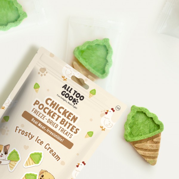 All Too Good Chicken Pocket Bites Freeze-Dried Treats Frosty Ice Cream 60g