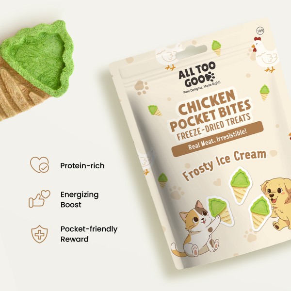 All Too Good Chicken Pocket Bites Freeze-Dried Treats Frosty Ice Cream 60g